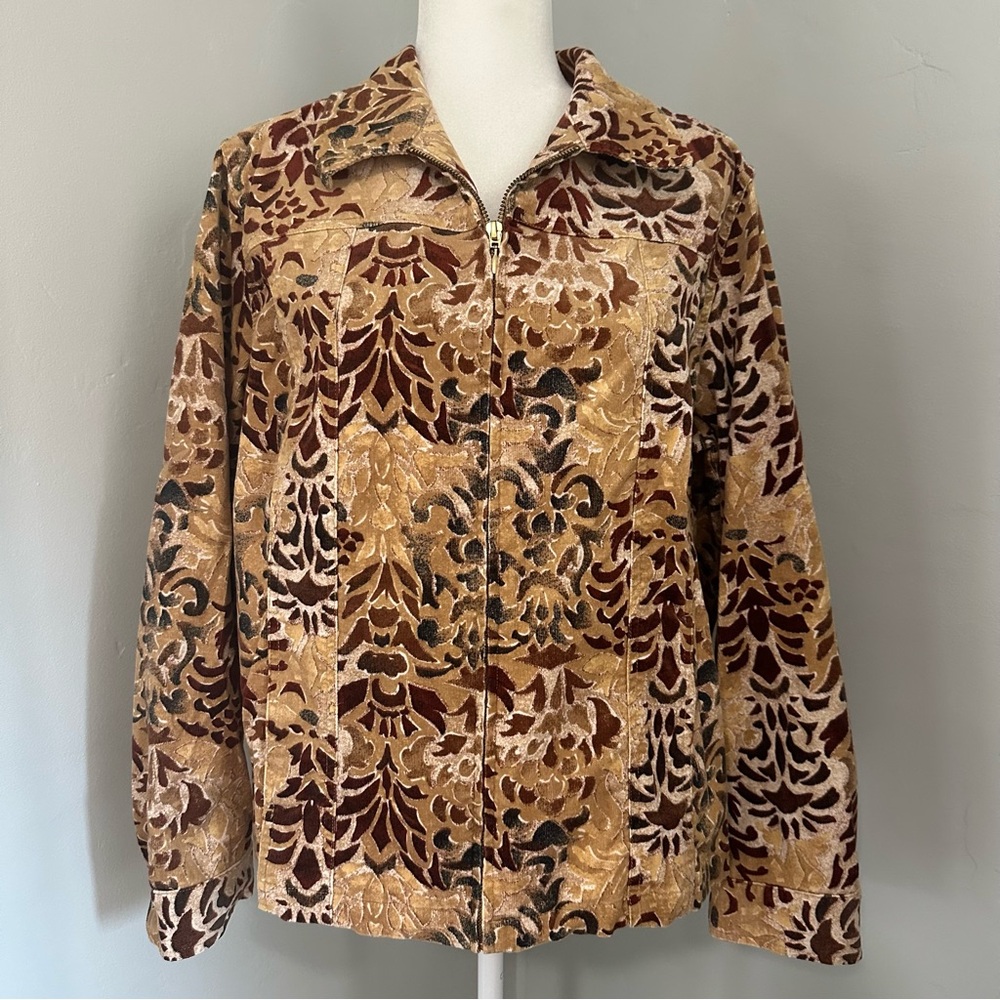 Chico’s Additions Corduroy Damask Jacket, Full-Zip, Stretch Eclectic Size 3 XL